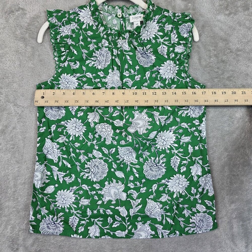 J Crew Blouse Womens XS Green Floral Ruffle Sleeveless High Neck Button Top - Picture 5 of 7